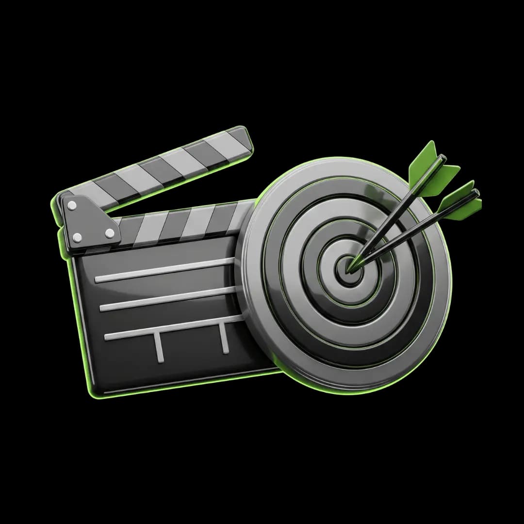 Clapperboard with target: strategic content